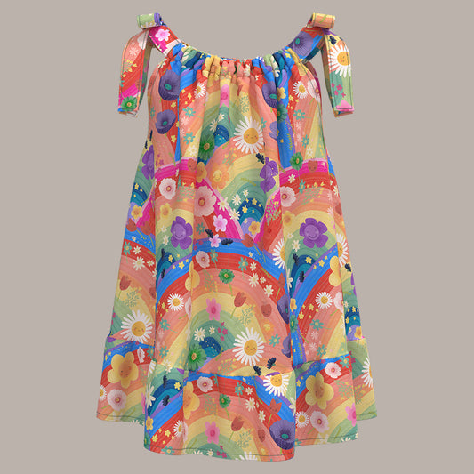 Rainbow Flowers Boho Dress
