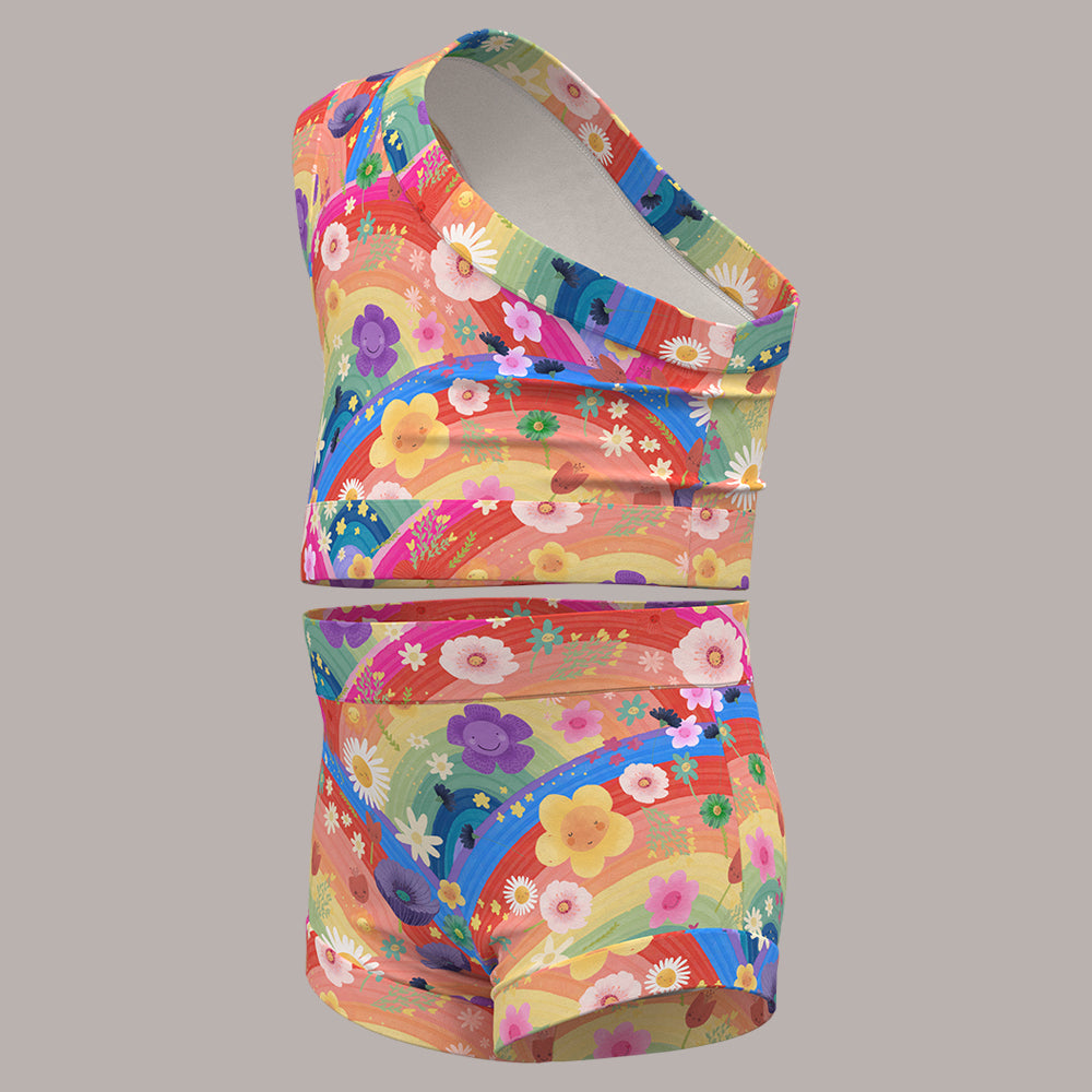 Rainbow Flowers Bummies + Shoulder Tank