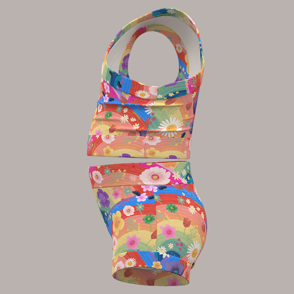Rainbow Flowers Bummies + Shoulder Tank