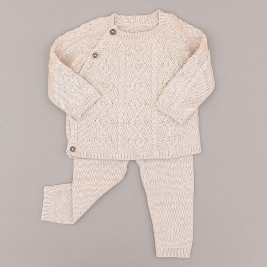 Oatmeal Nordic Knits Cardigan + Leggings Set